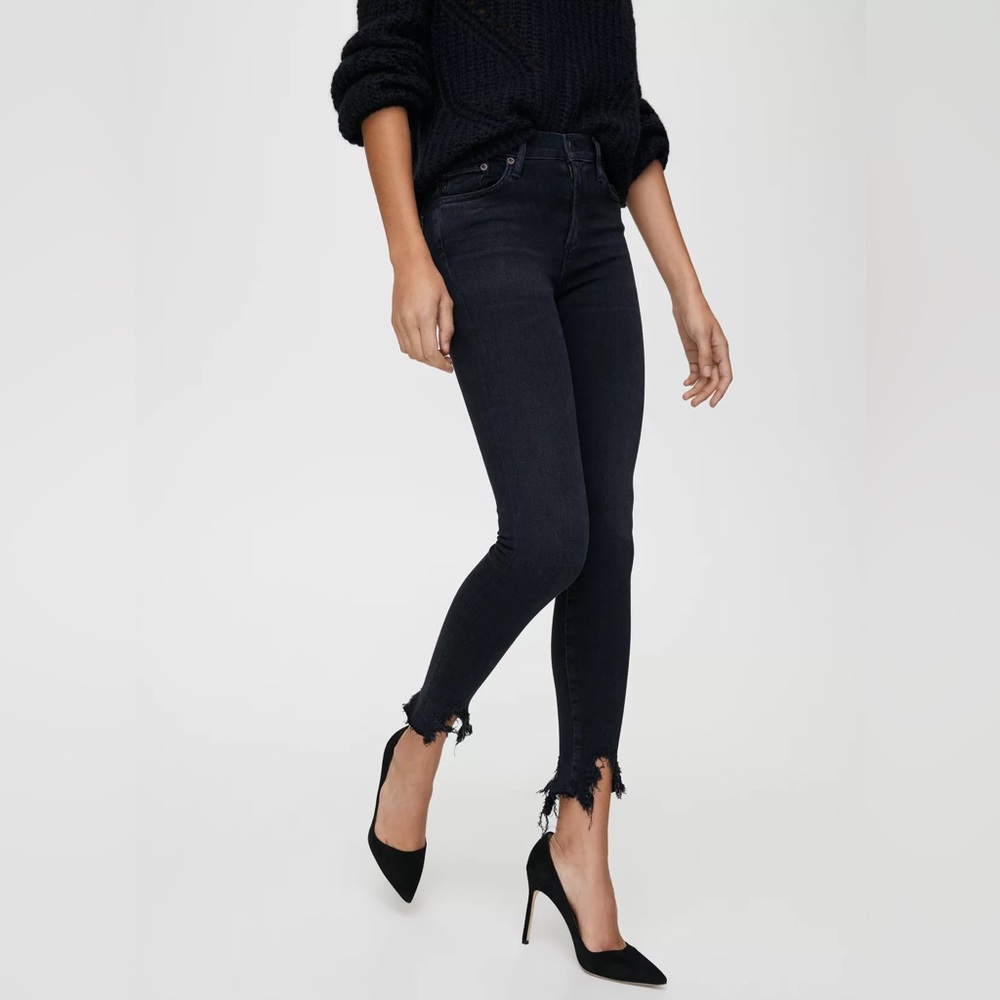 AGOLDE Sophie High Rise Skinny Ankle Jeans Black Raw Hem 28